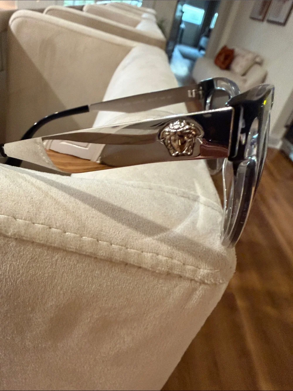 Versace Clear frame w black Cat Eye corner  wSilver Mirrored Lenses.